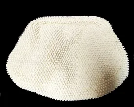 * VINTAGE CORDE-BEAD CREAMY WHITE SNAP CLUTCH BAG PURSE - ADORABLE!