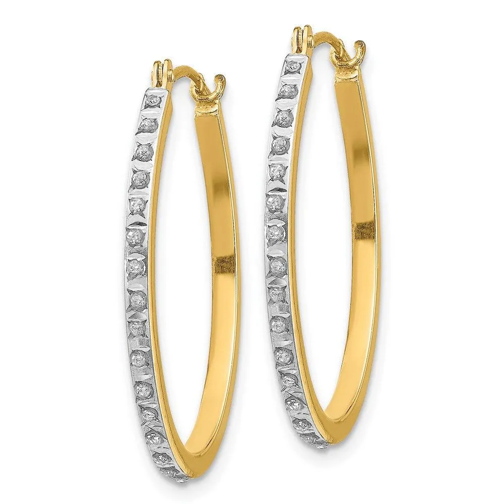 14k Diamond Fascination Oval Hinged Hoop Earrings