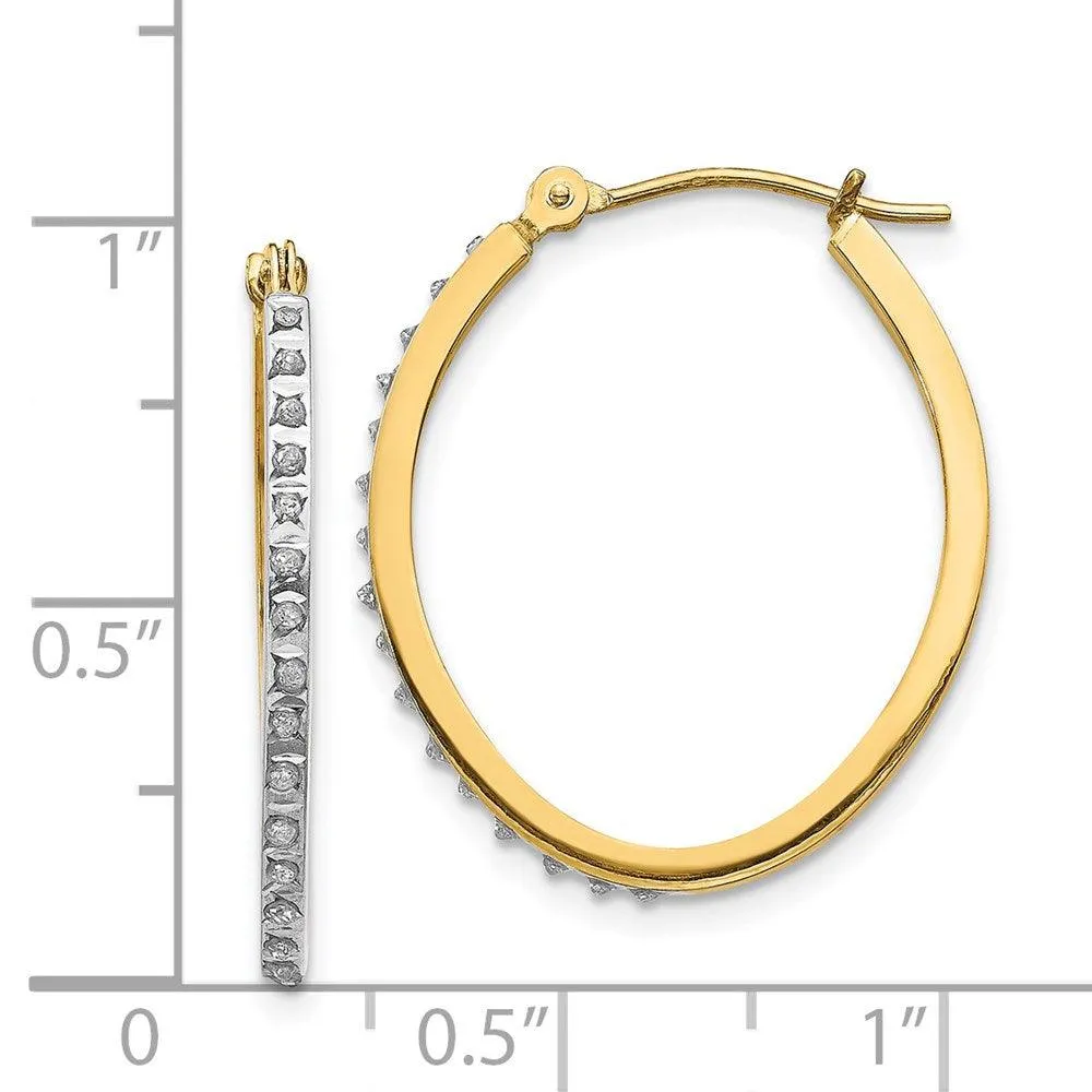 14k Diamond Fascination Oval Hinged Hoop Earrings