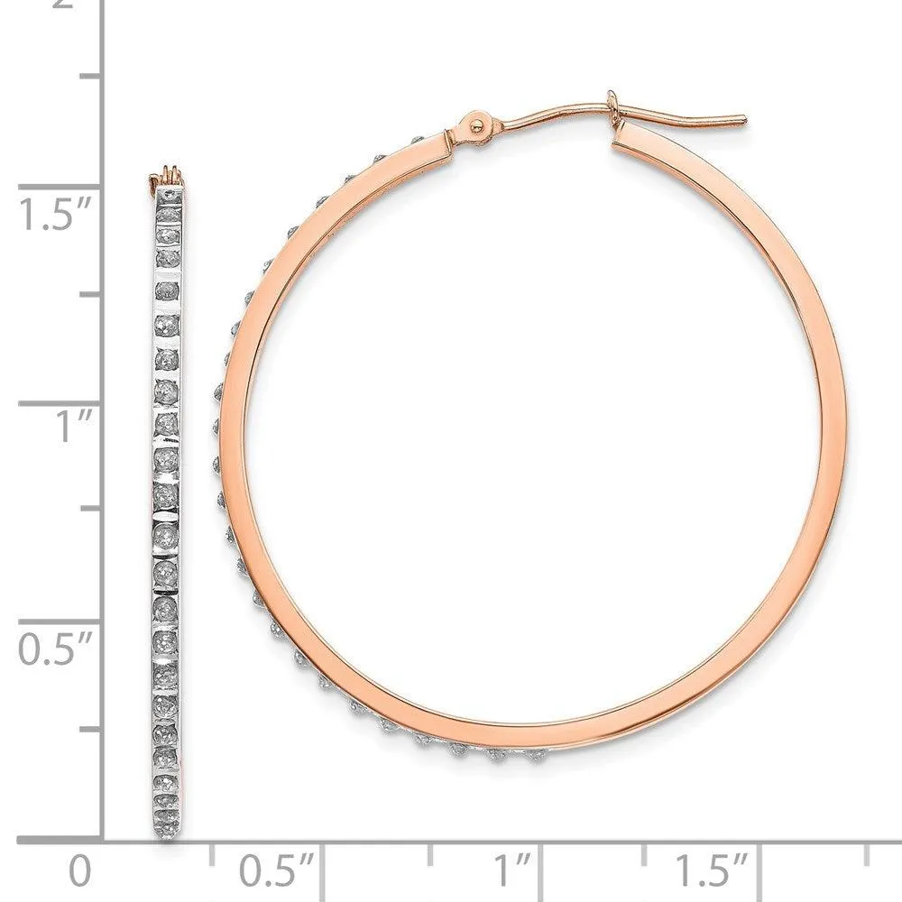 14k Rose Gold Diamond Fascination Round Hinged Hoop Earrings