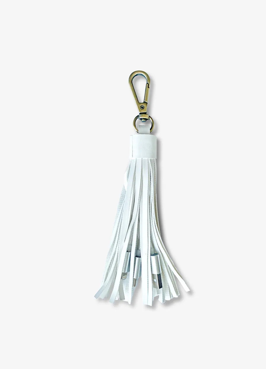 2-in-1 White Tassel Keychain Charging Cable