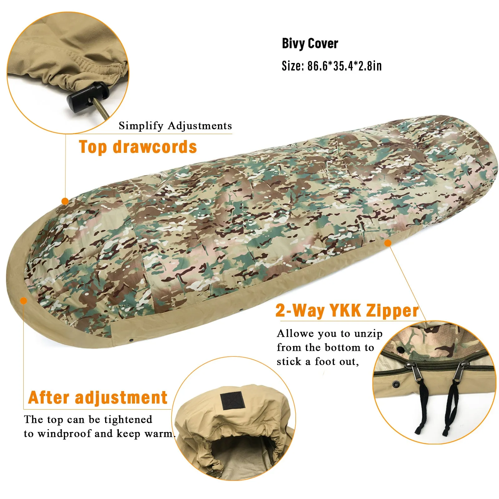 Akmax Modular Sleeping Bags System, Multi Layered with Bivy Cover for All Season Multicam