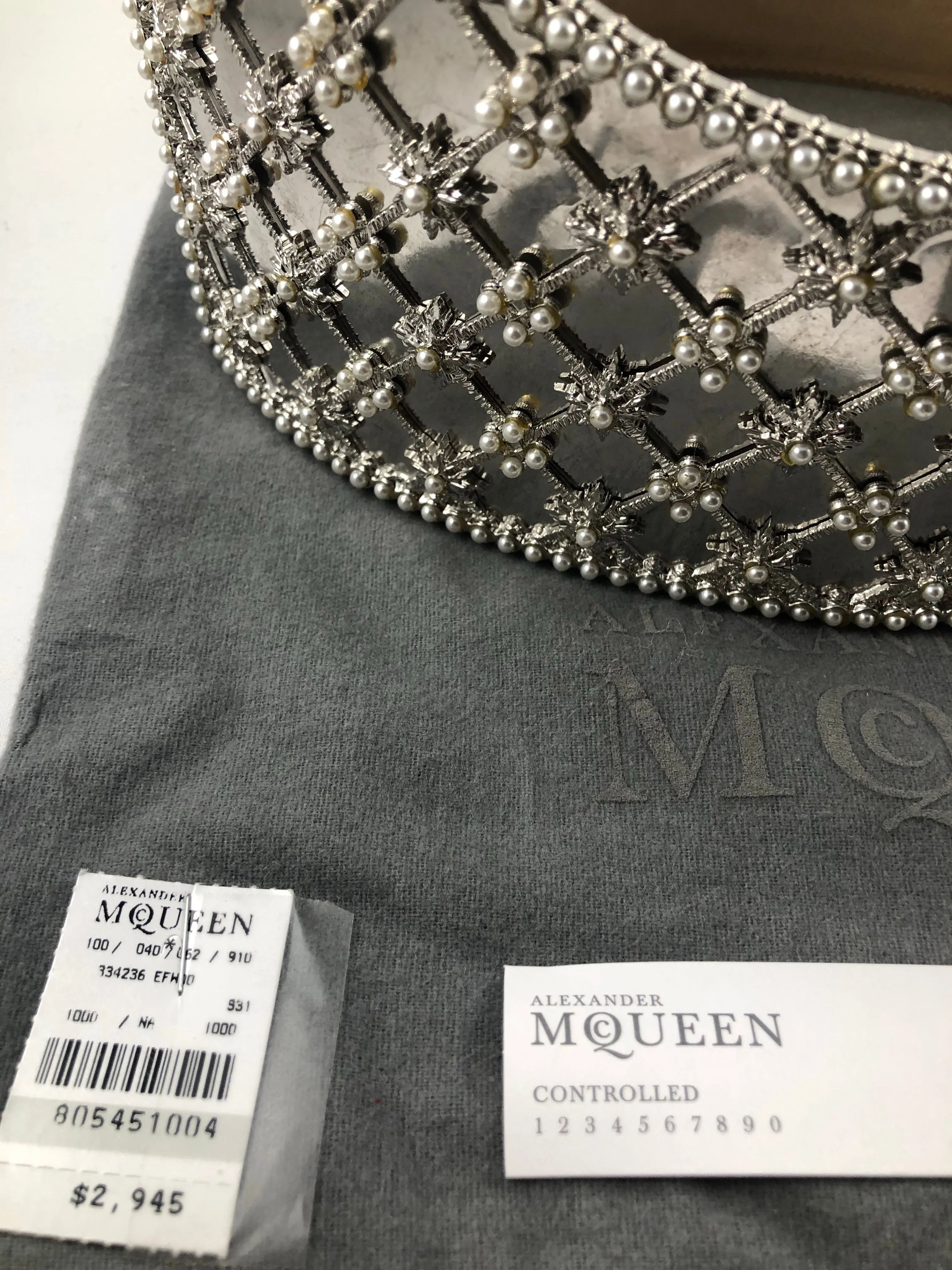 Alexander McQueen - Pearls Motive Metal Plaque Wide Gold Leather Belt