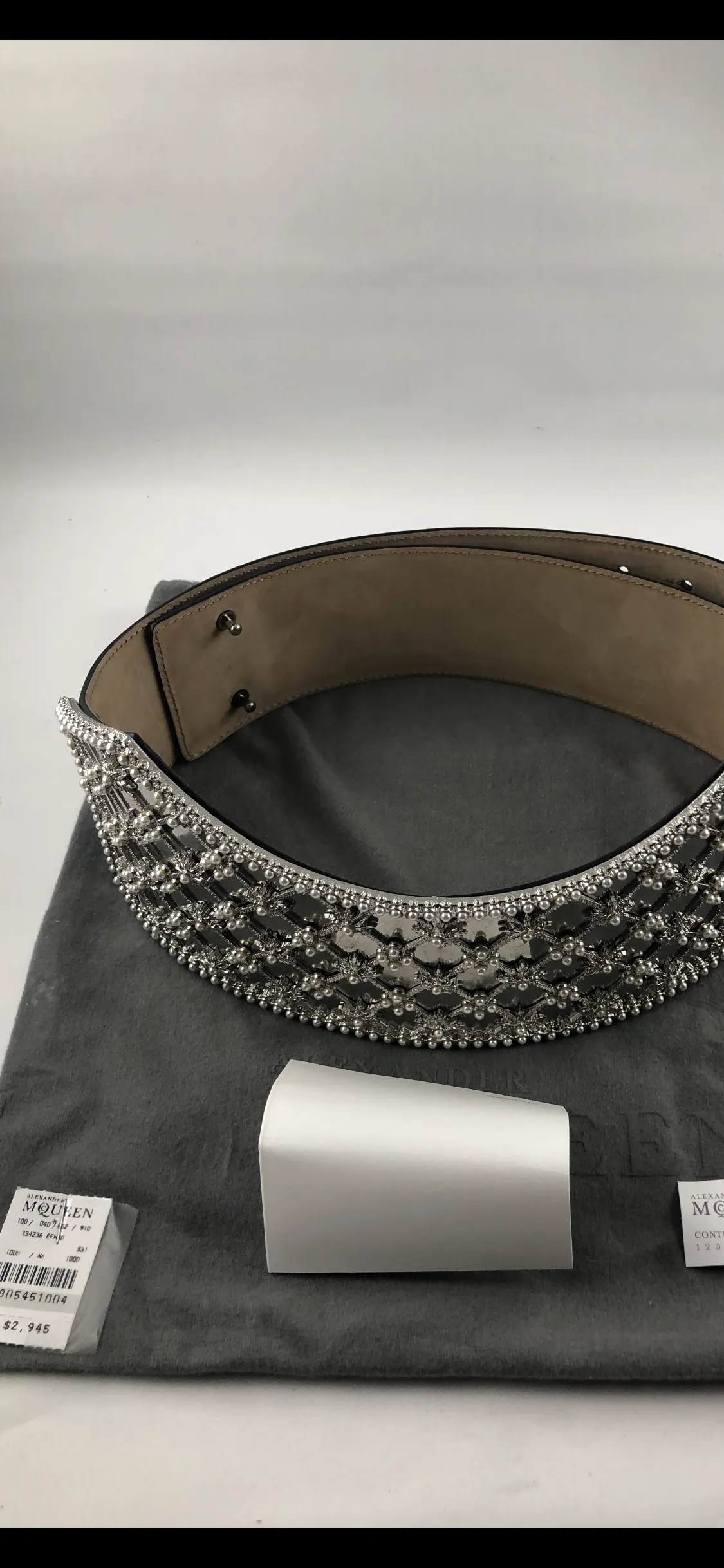 Alexander McQueen - Pearls Motive Metal Plaque Wide Gold Leather Belt