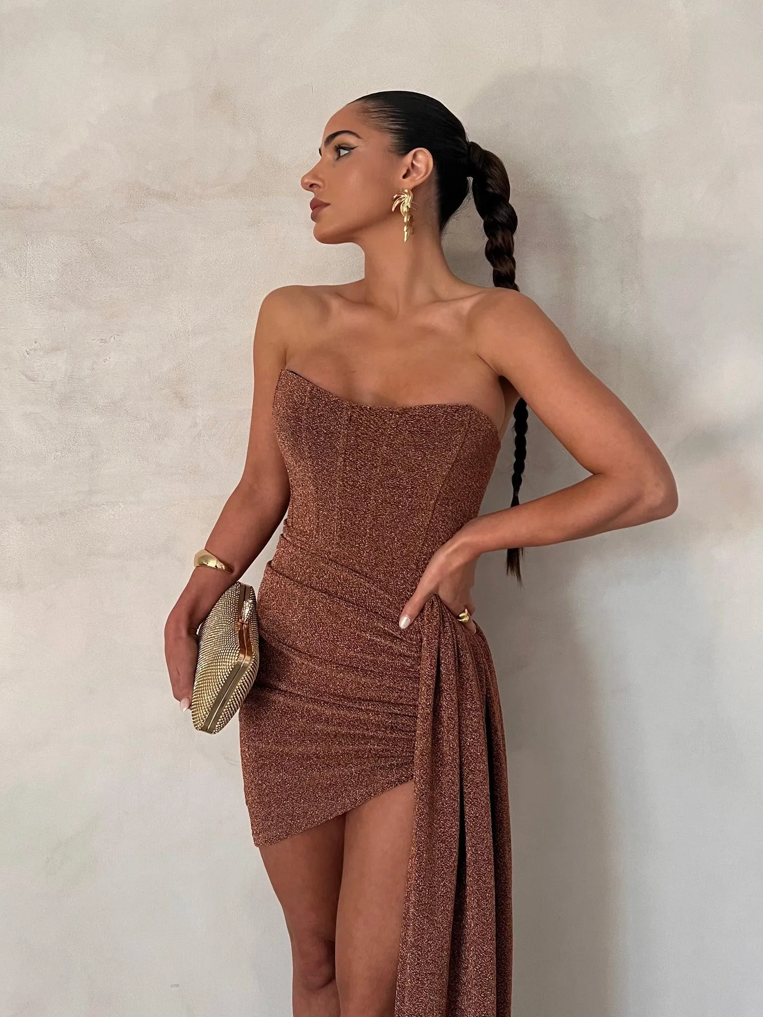 Alia Mini Dress - Bronze Gold Foil