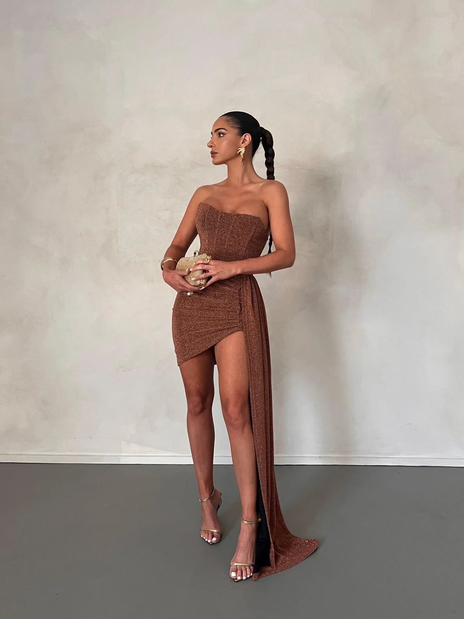 Alia Mini Dress - Bronze Gold Foil