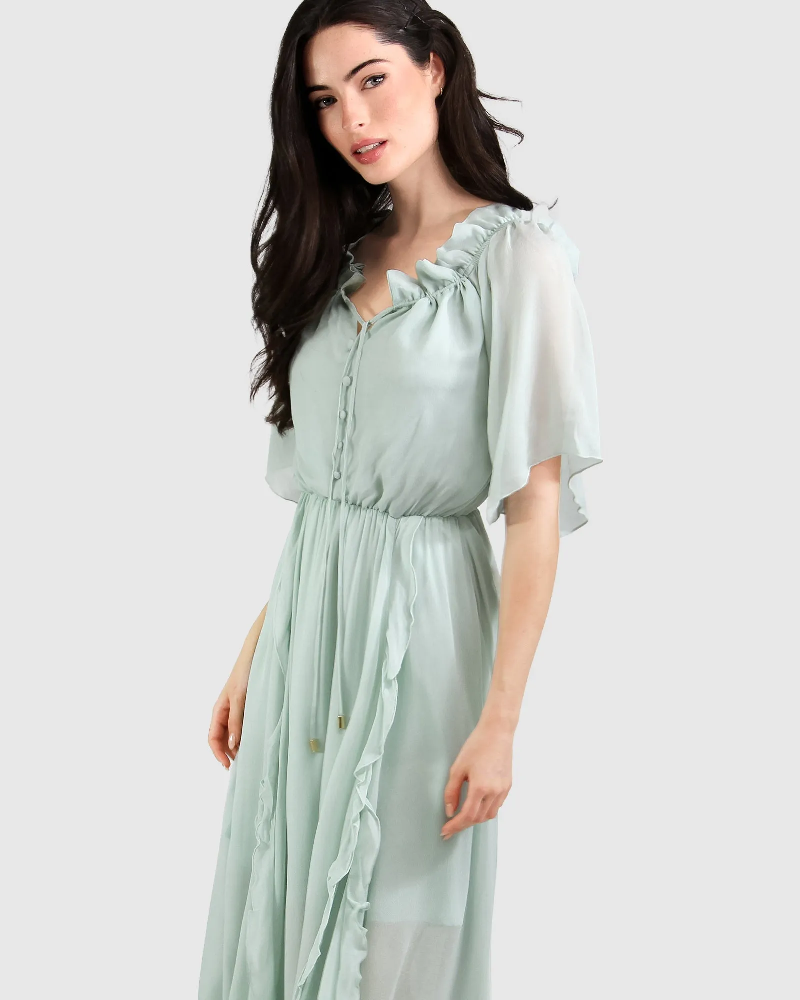 Amour Amour Ruffled Midi Dress - Spearmint FINAL SALE