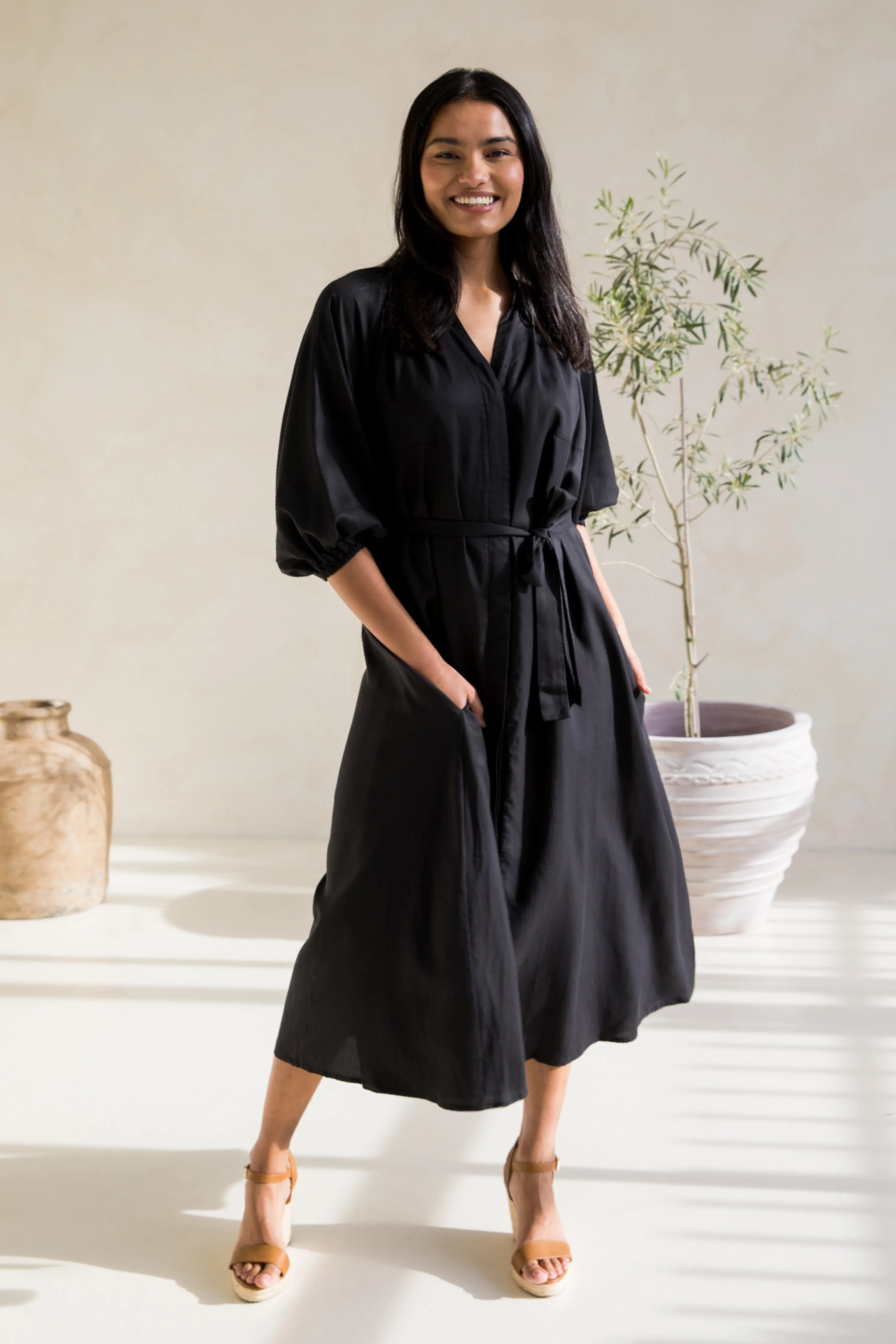 Athena Dress in Black Tencel