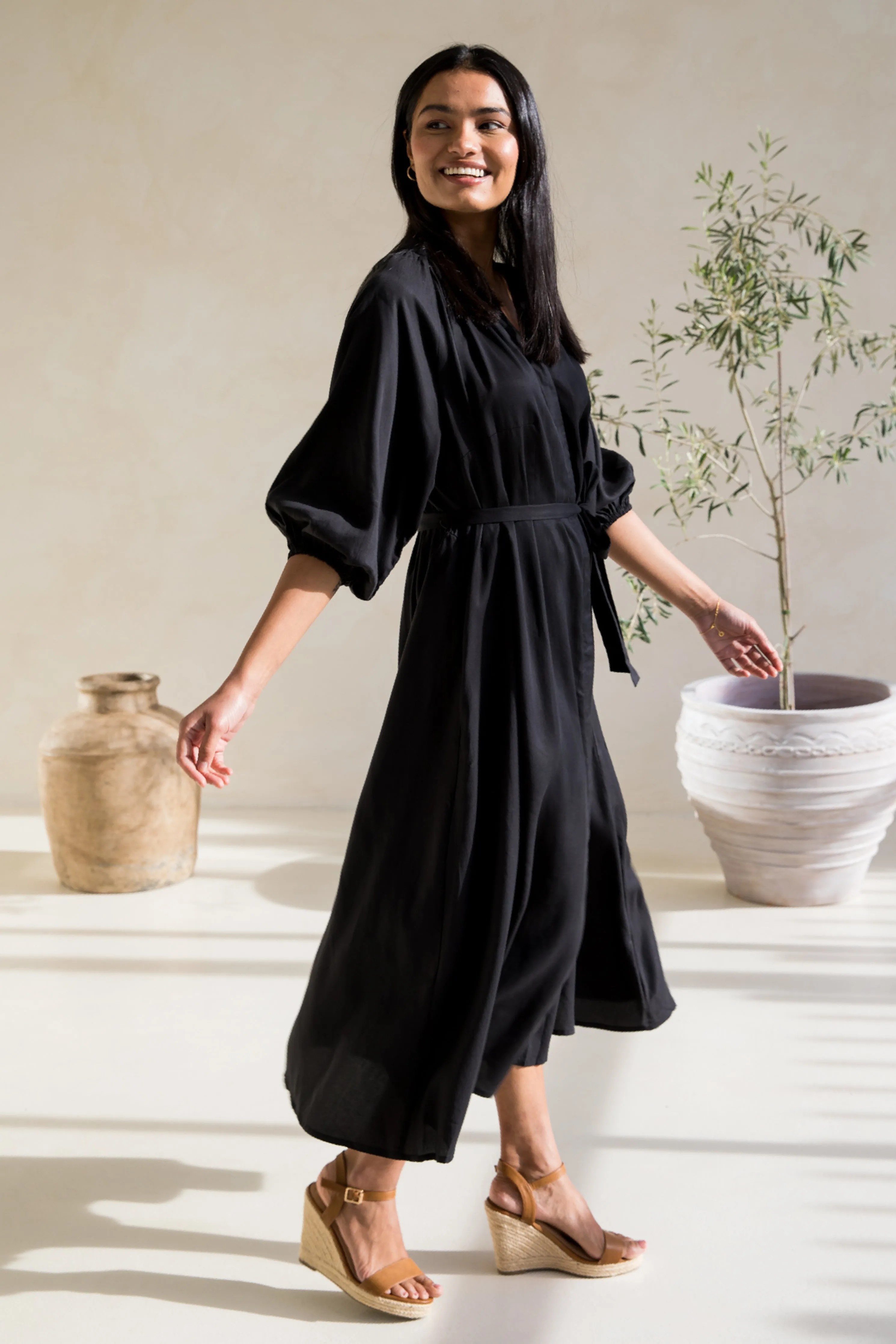 Athena Dress in Black Tencel