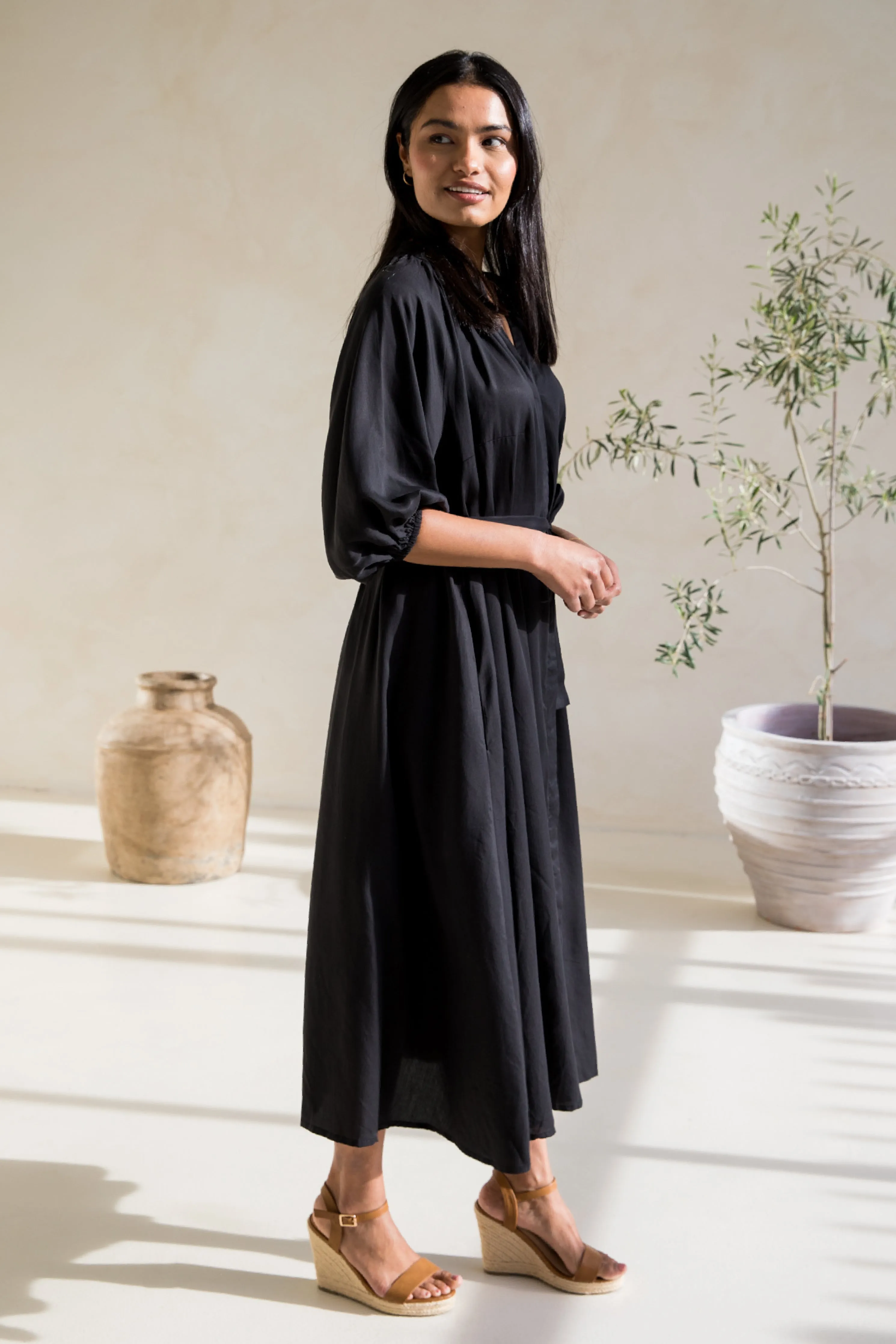 Athena Dress in Black Tencel