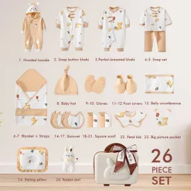 Beige Rabbit 26pcs Mini Suitcase style Newborn Hamper for Baby Boy/Baby Girl , 0-6 months