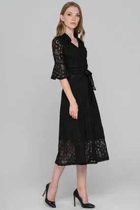 Black Lace Wrap Around Two Pieces Dress