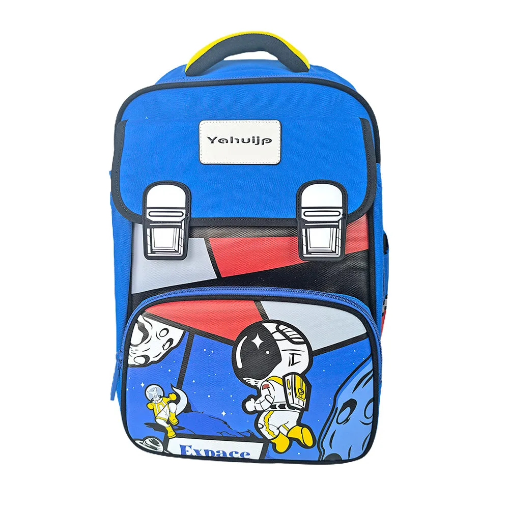 Blue Red Block Astronaut School Backpack for Kids