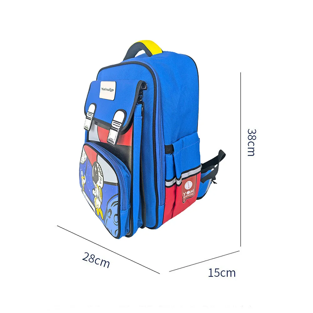 Blue Red Block Astronaut School Backpack for Kids