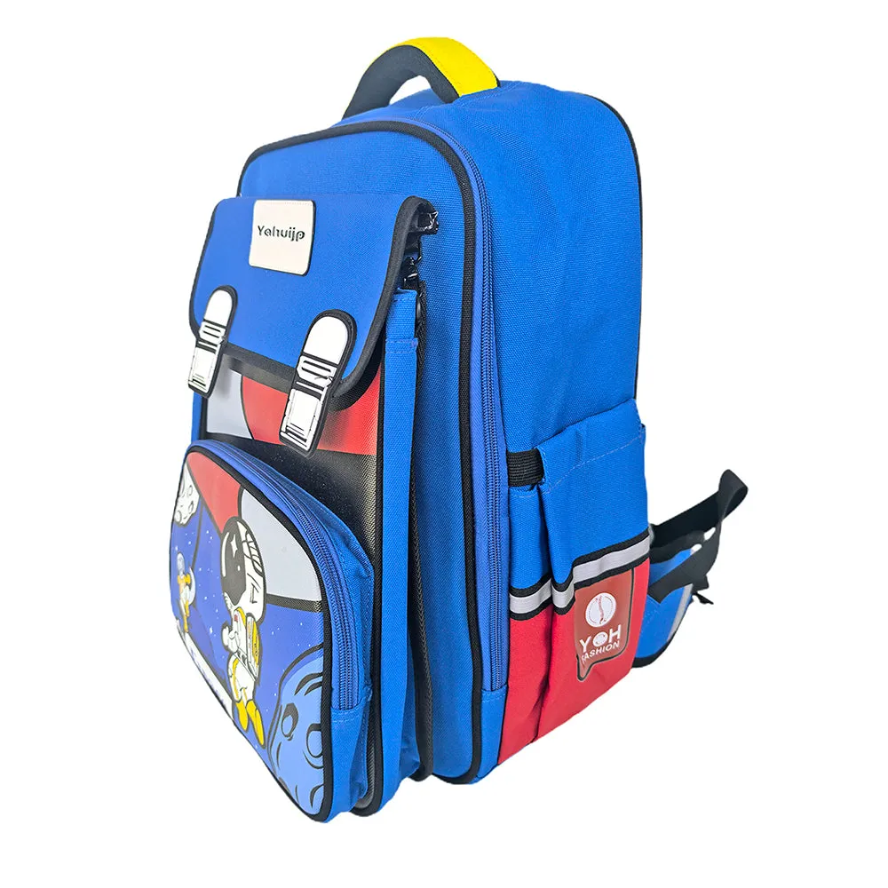 Blue Red Block Astronaut School Backpack for Kids