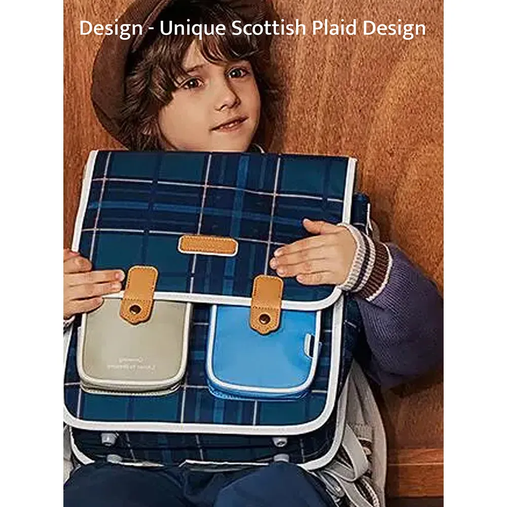 Blue Scottish Plaid Checks Rectangle style Backpack for Kids, Small