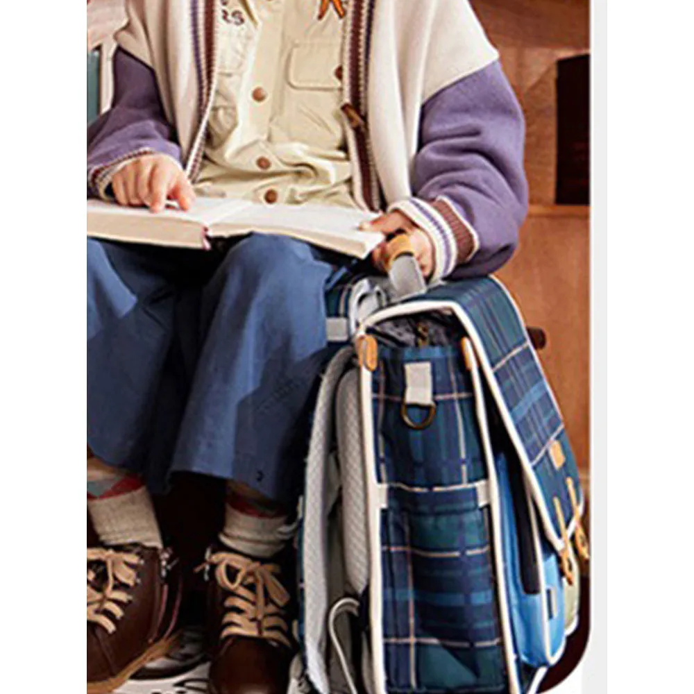 Blue Scottish Plaid Checks Rectangle style Backpack for Kids, Small