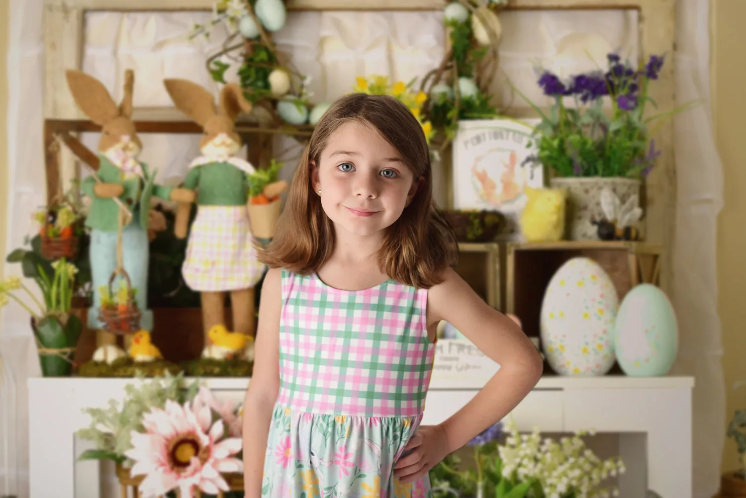 BUNNY &  PLAID DRESS WITH POCKETS