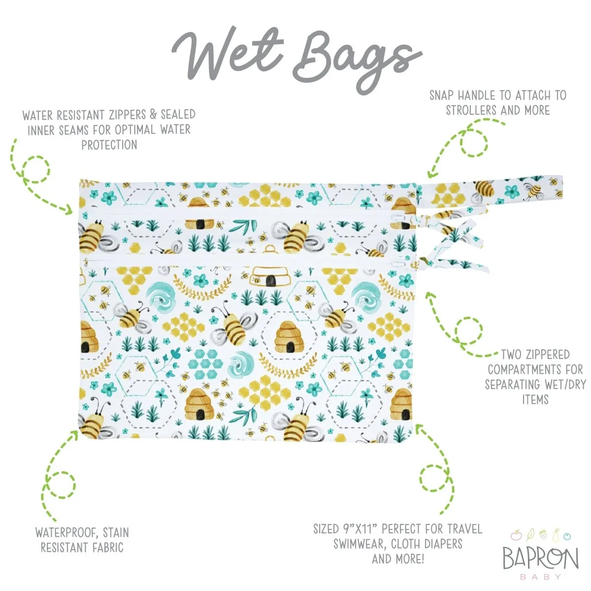 Busy Bees - Waterproof Wet Bag (For mealtime, on-the-go, and more!)