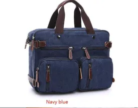 Canvas & Leather Computer Bag - Blue