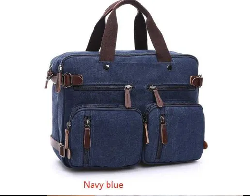 Canvas & Leather Computer Bag - Blue