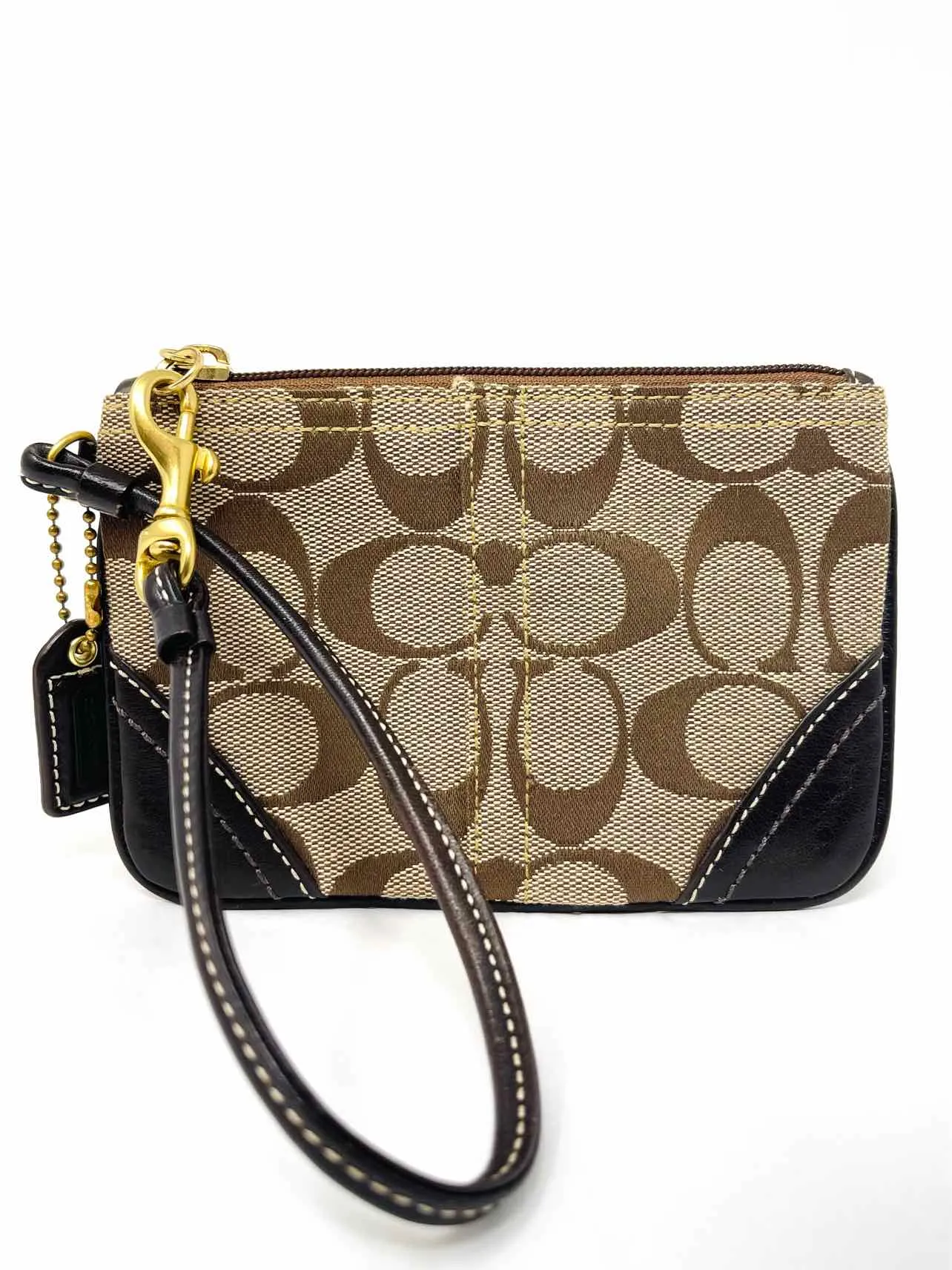 Coach Tan/Brown Signature Fabric/Leather Designer Wristlet