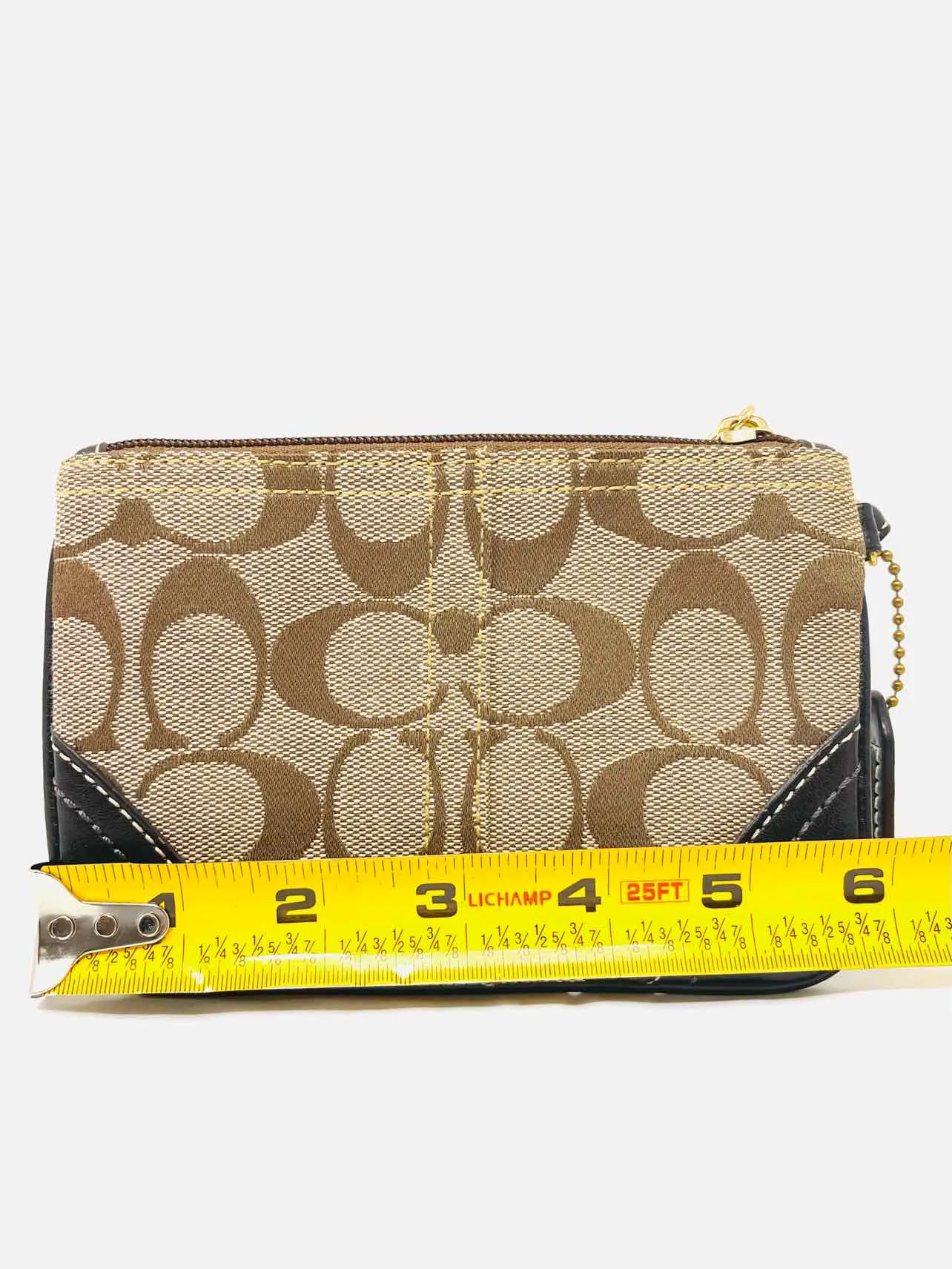 Coach Tan/Brown Signature Fabric/Leather Designer Wristlet