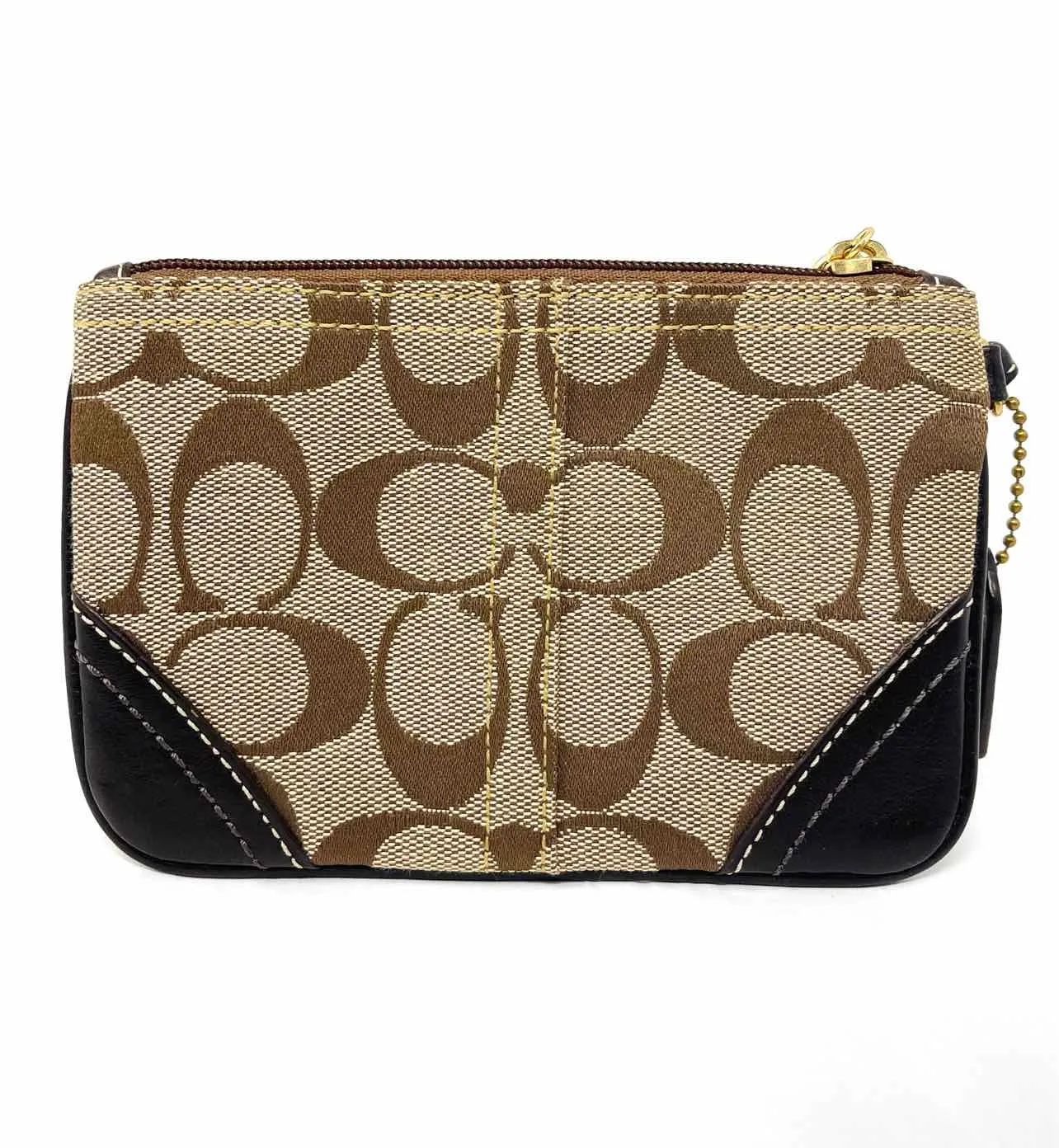 Coach Tan/Brown Signature Fabric/Leather Designer Wristlet