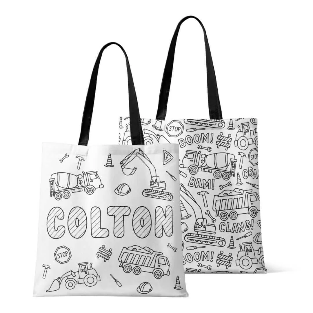 Colorable Personalized Tote Bags | Construction Zone