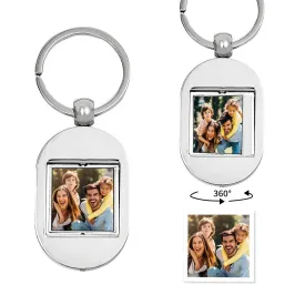 Custom Photo Keychain Personalized Turnable Double Sides Keychains Family Memorial Gift