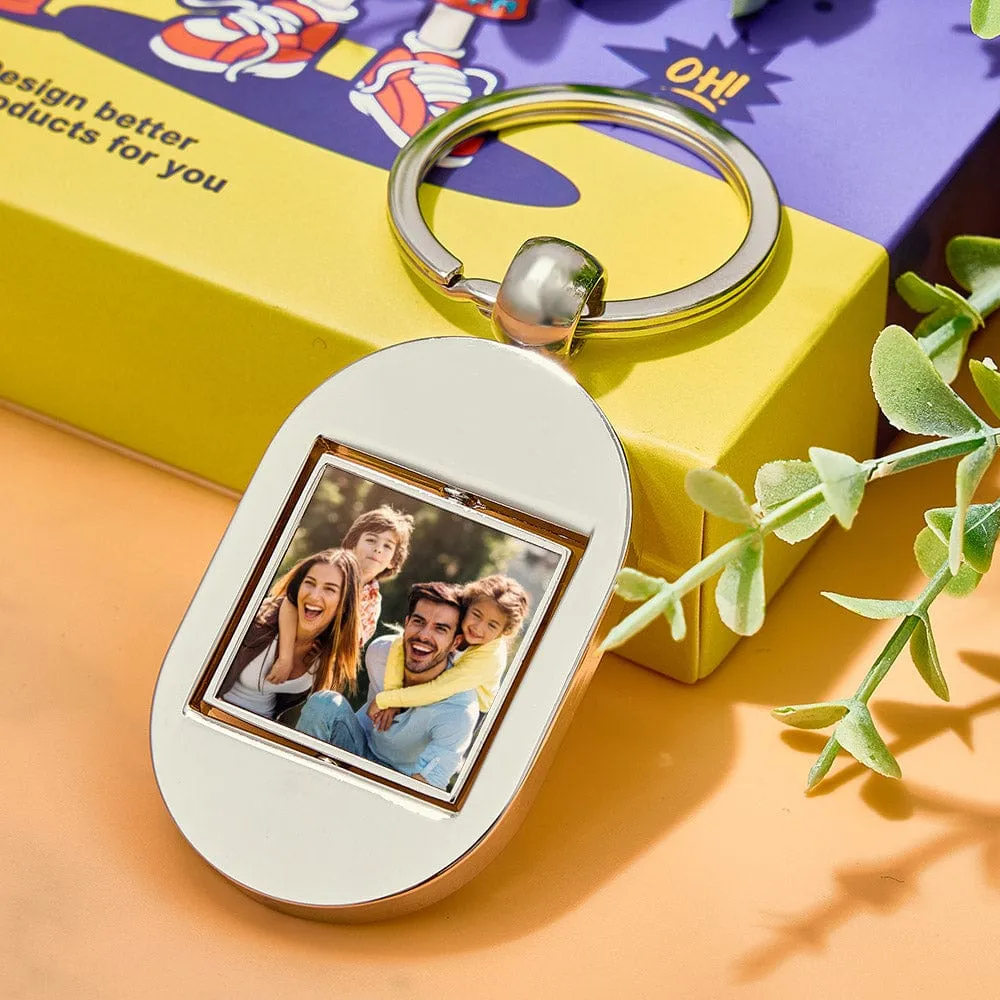 Custom Photo Keychain Personalized Turnable Double Sides Keychains Family Memorial Gift