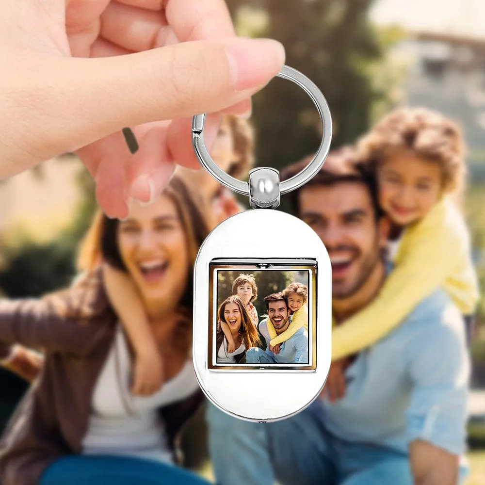 Custom Photo Keychain Personalized Turnable Double Sides Keychains Family Memorial Gift