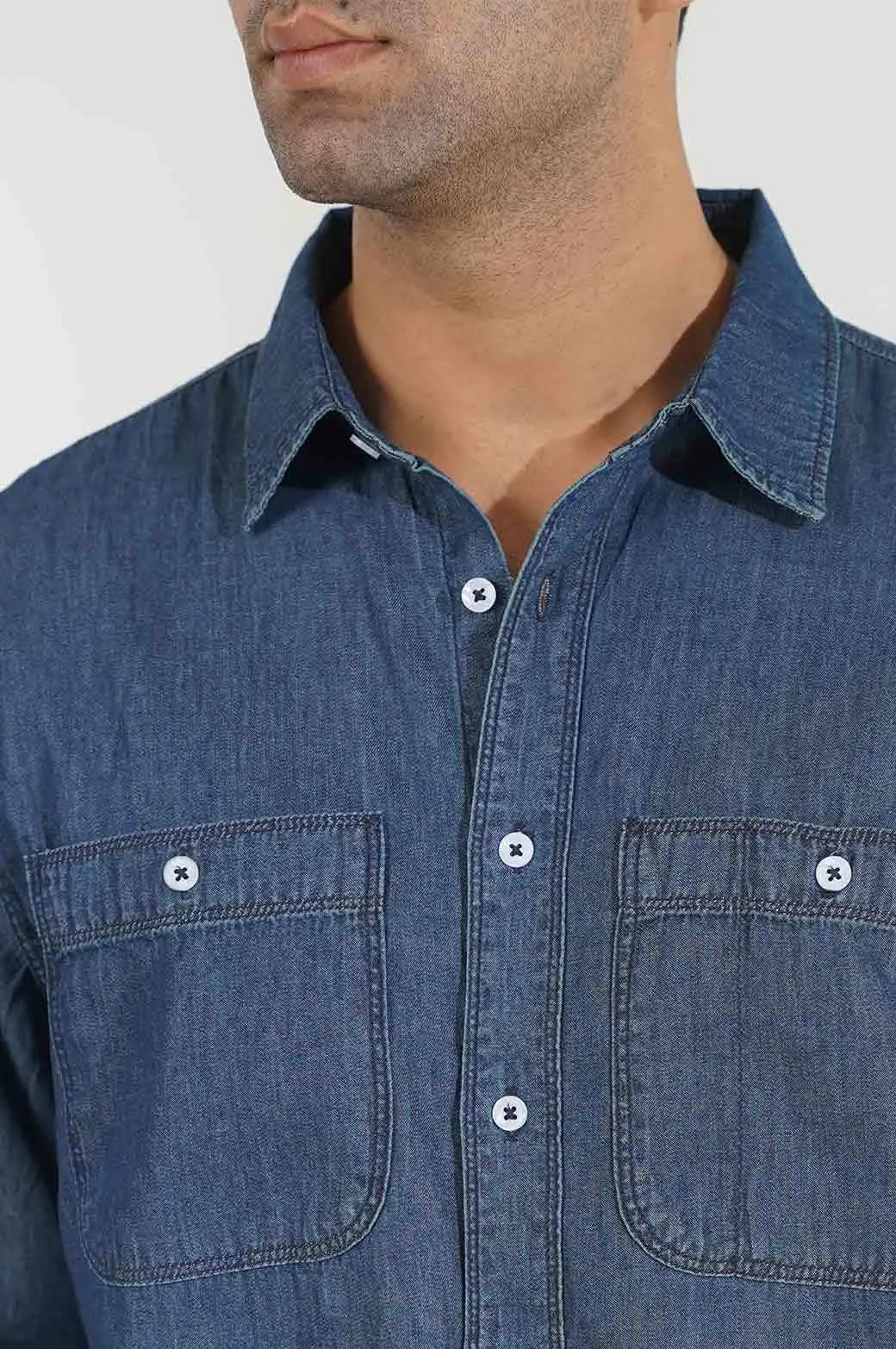 DENIM SHIRT WITH PATCH POCKETS