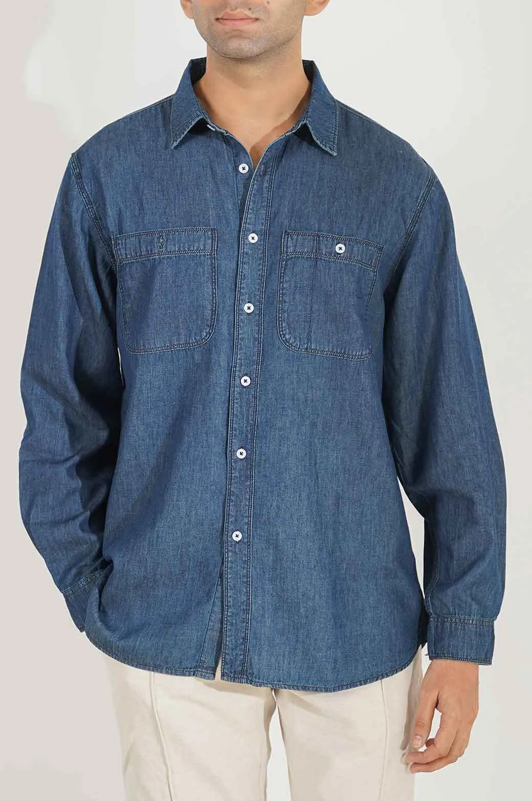 DENIM SHIRT WITH PATCH POCKETS