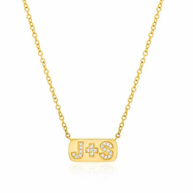 Diamond Lovebirds Initial Plaque Necklace