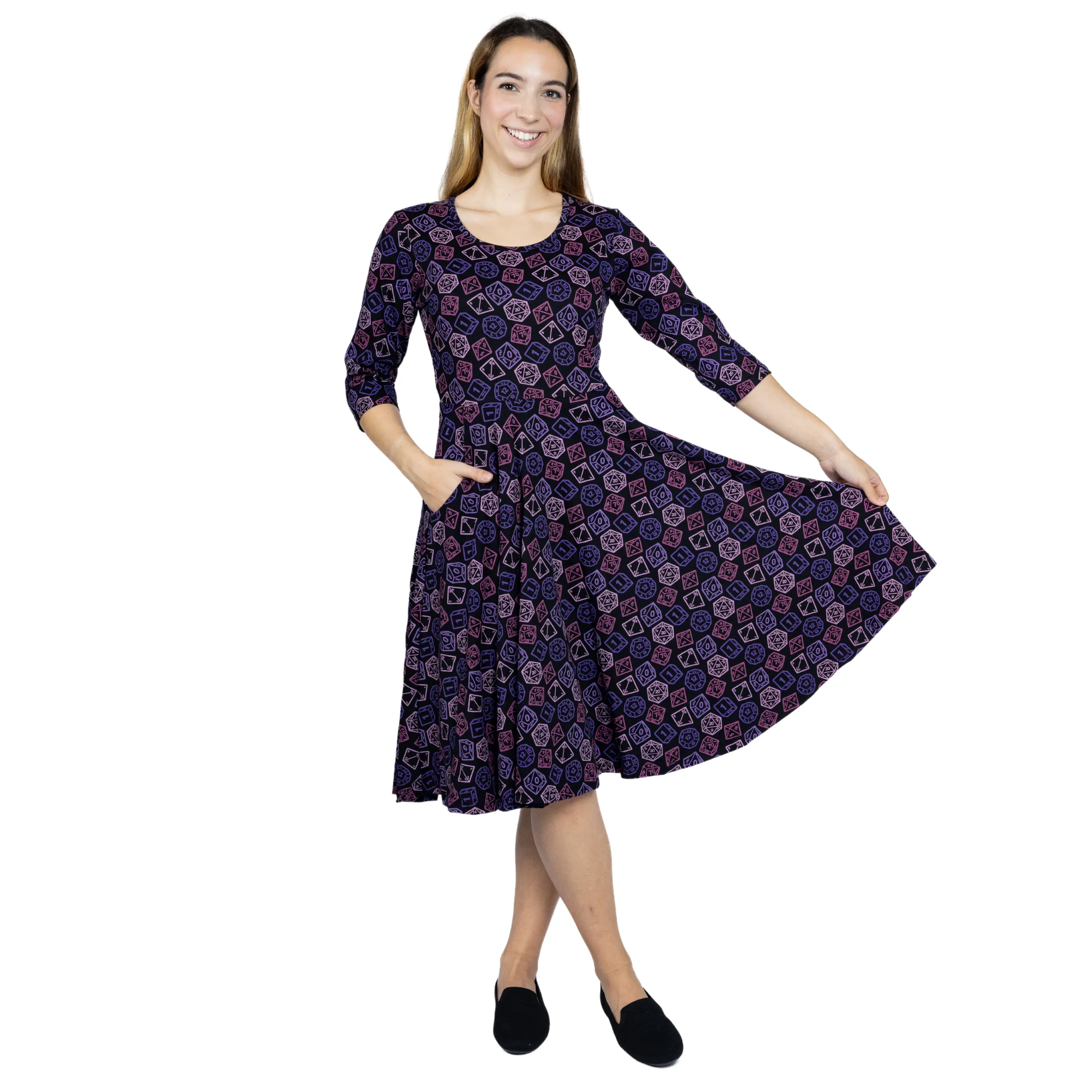 Dice 3/4th Sleeves Twirl Dress