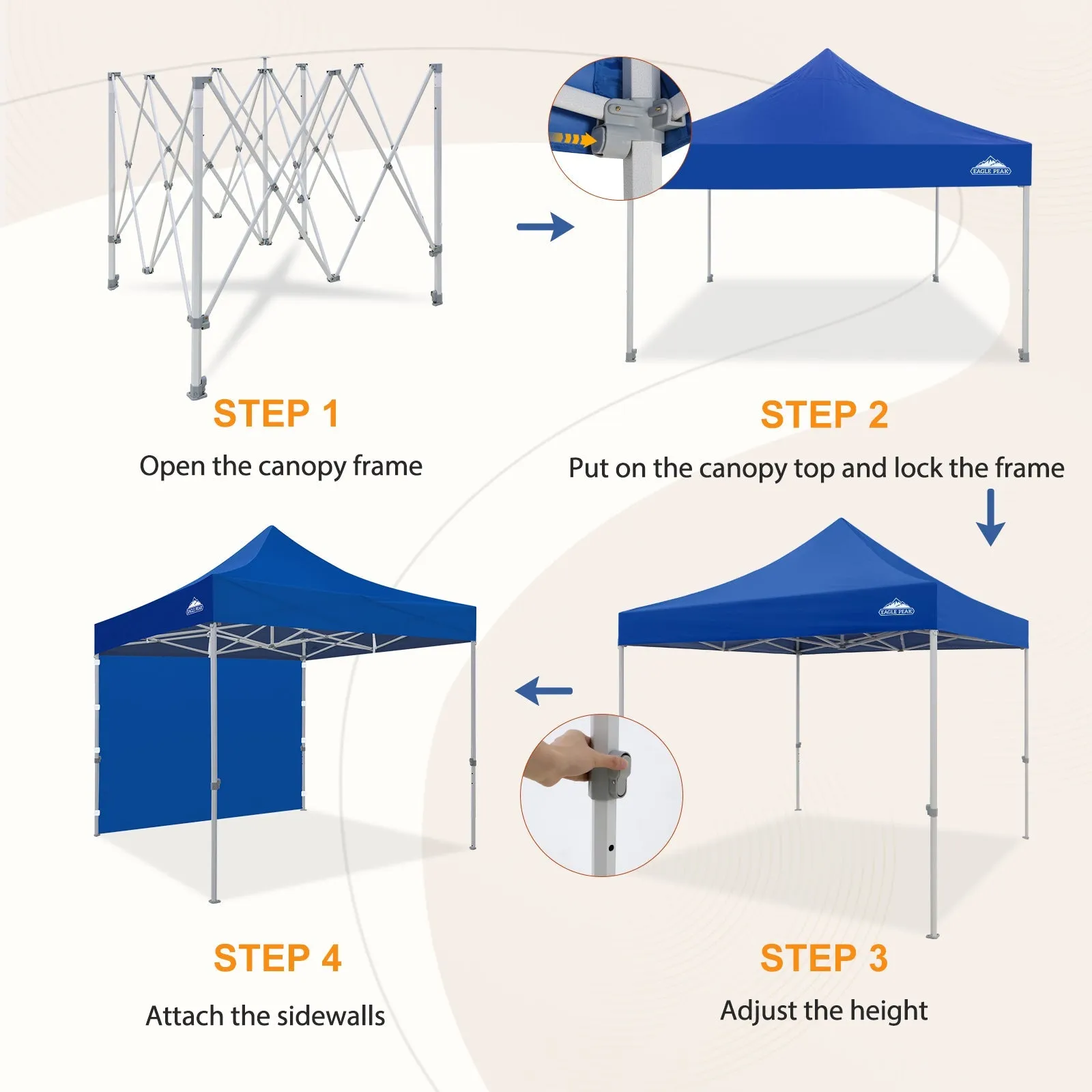 EAGLE PEAK 10x10 Heavy Duty Pop up Commercial Canopy Tent with One Removable Sidewall, Roller Bag, 4 Sandbags, White