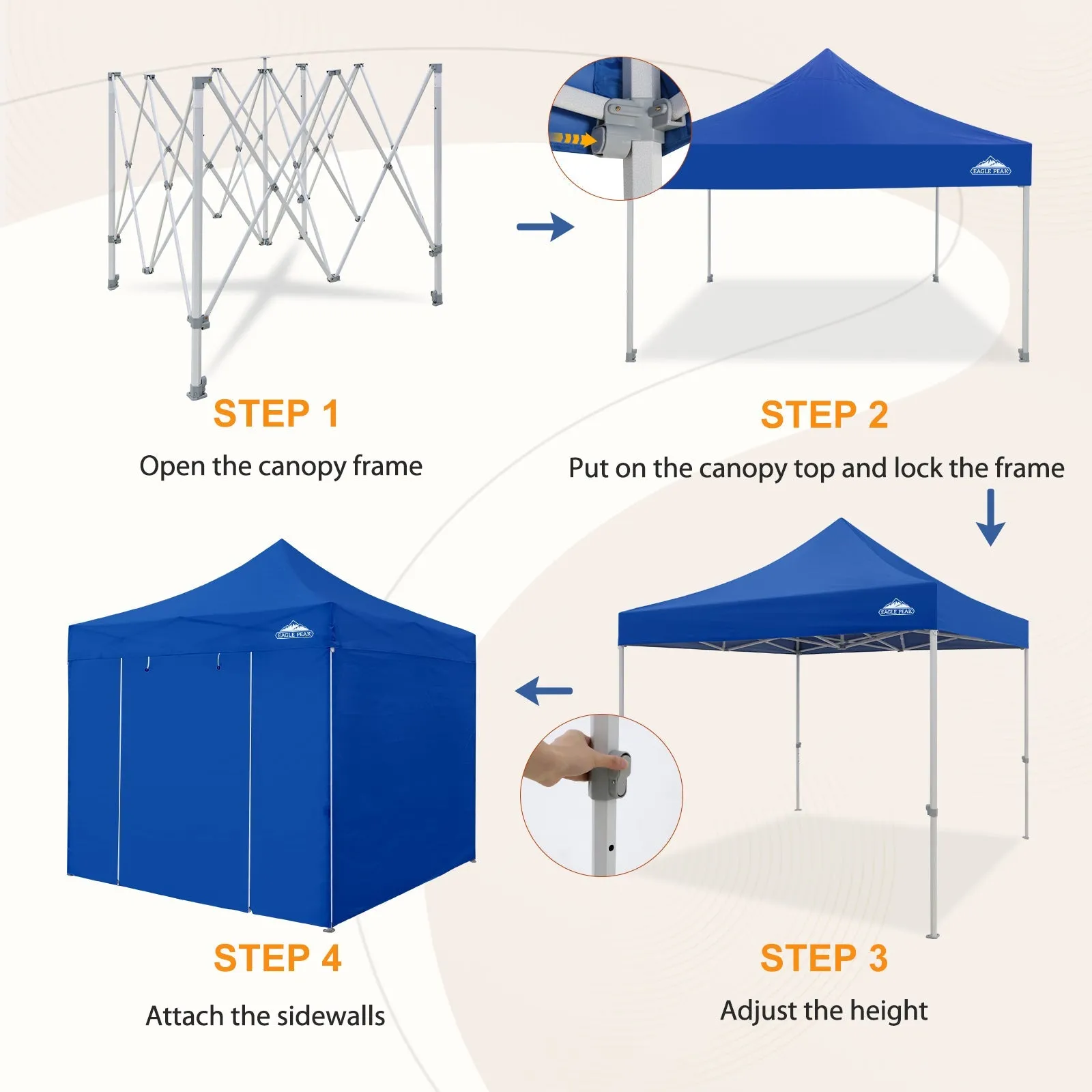 EAGLE PEAK 10x10 Heavy Duty Pop up Commercial Canopy with Removable Sidewalls,4 Sandbags