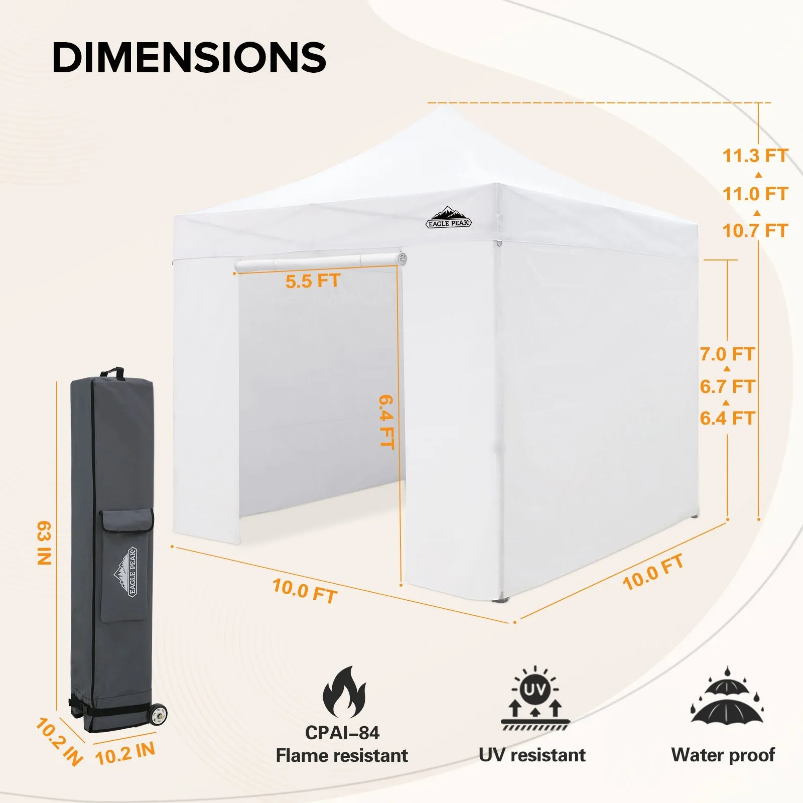 EAGLE PEAK 10x10 Heavy Duty Pop up Commercial Canopy with Removable Sidewalls,4 Sandbags