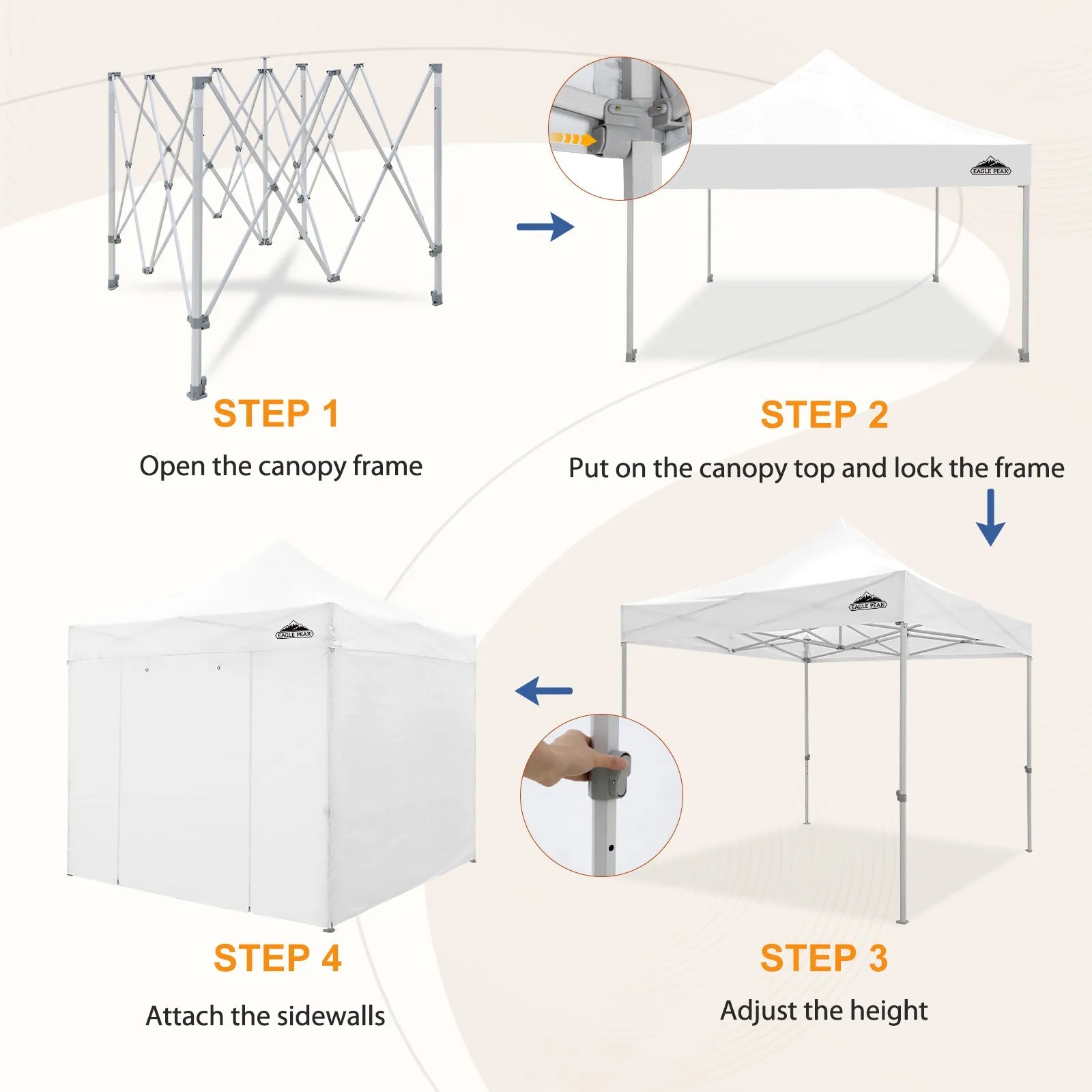 EAGLE PEAK 10x10 Heavy Duty Pop up Commercial Canopy with Removable Sidewalls,4 Sandbags