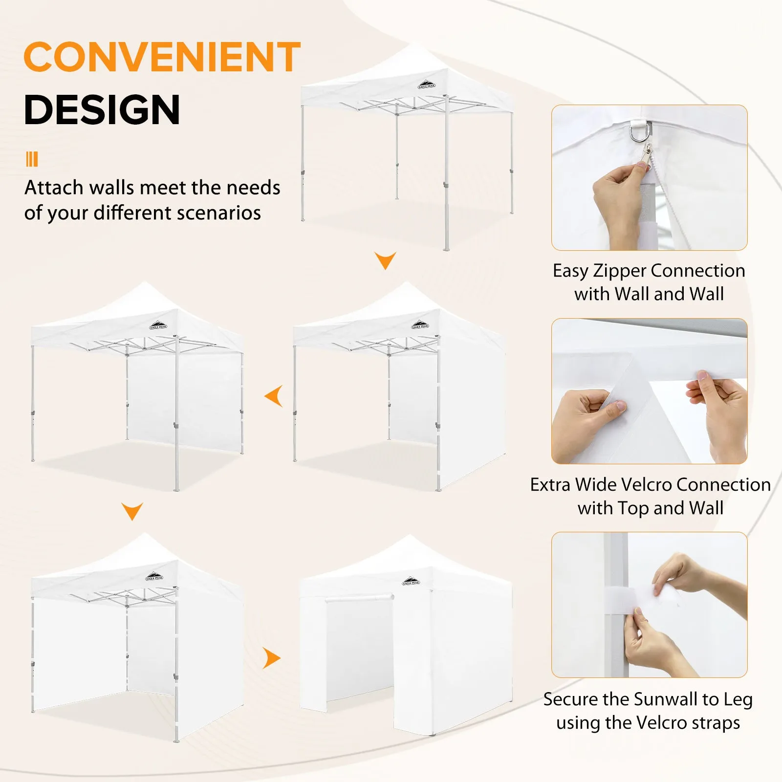 EAGLE PEAK 10x10 Heavy Duty Pop up Commercial Canopy with Removable Sidewalls,4 Sandbags