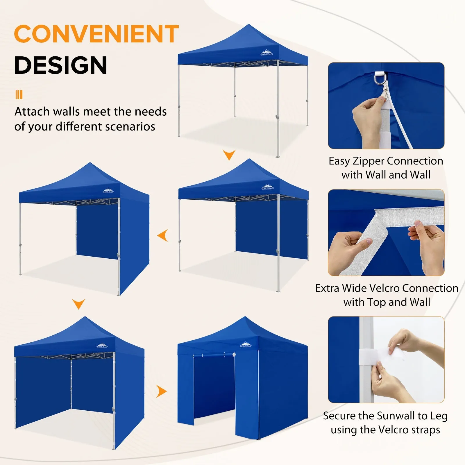 EAGLE PEAK 10x10 Heavy Duty Pop up Commercial Canopy with Removable Sidewalls,4 Sandbags