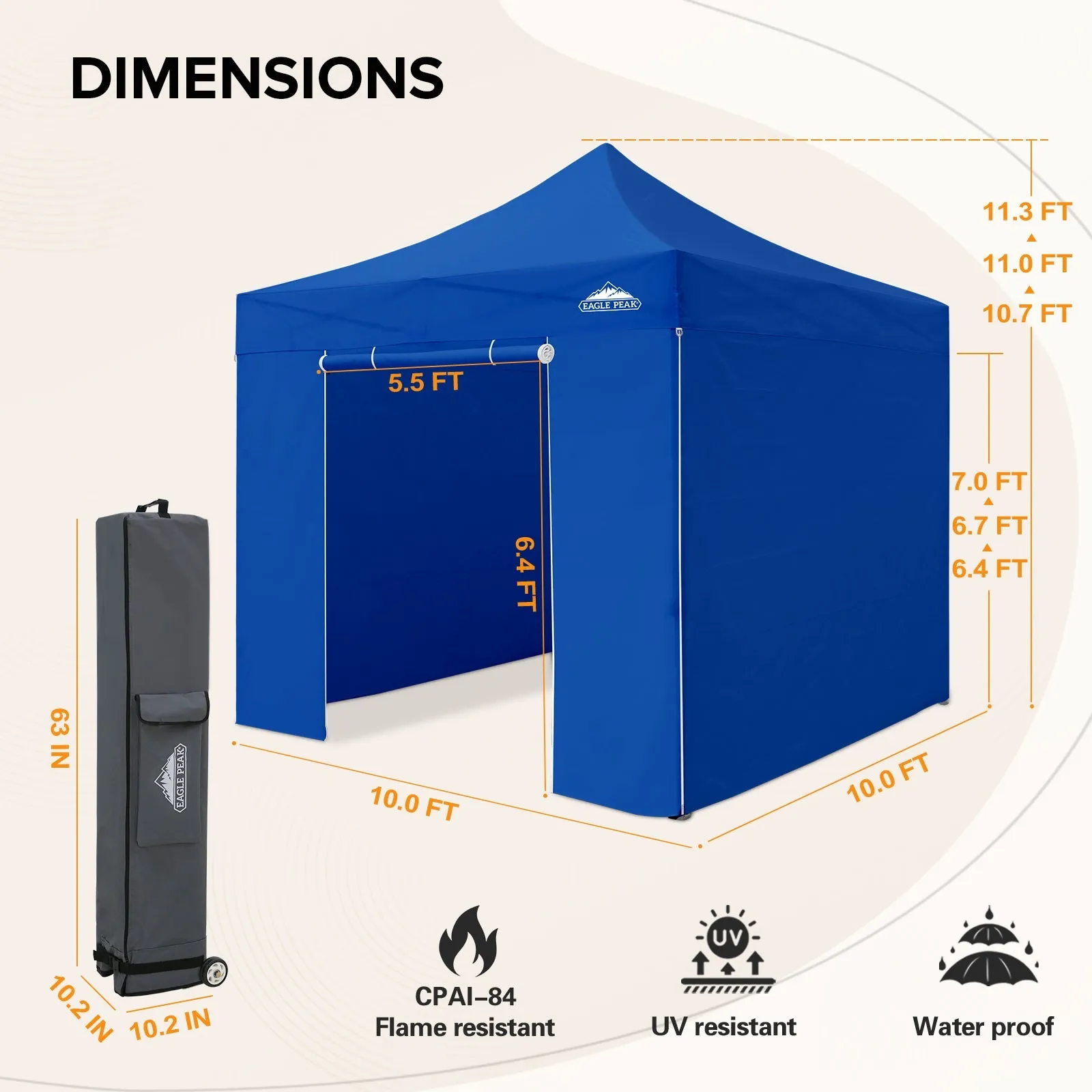 EAGLE PEAK 10x10 Heavy Duty Pop up Commercial Canopy with Removable Sidewalls,4 Sandbags