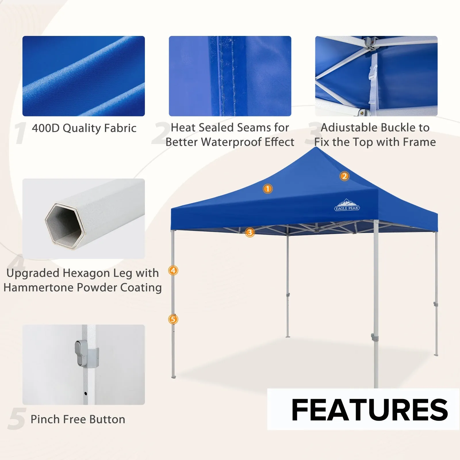 EAGLE PEAK 10x10 Heavy Duty Pop up Commercial Canopy with Removable Sidewalls,4 Sandbags