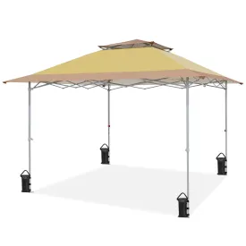 EAGLE PEAK 12x12 Pop up Canopy Tent, Easy Set up Folding Shelter with Auto Extending Awning 144 Square Feet Sun Shade, Beige