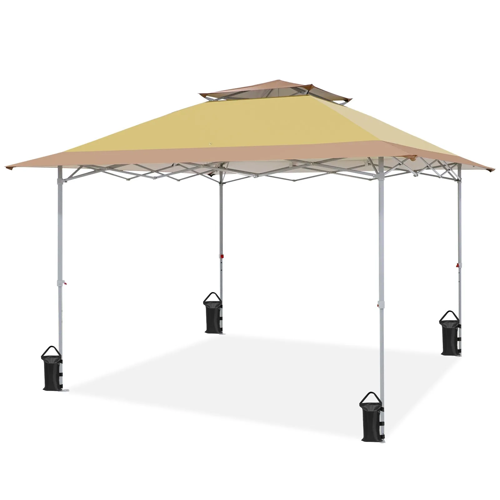 EAGLE PEAK 12x12 Pop up Canopy Tent, Easy Set up Folding Shelter with Auto Extending Awning 144 Square Feet Sun Shade, Beige