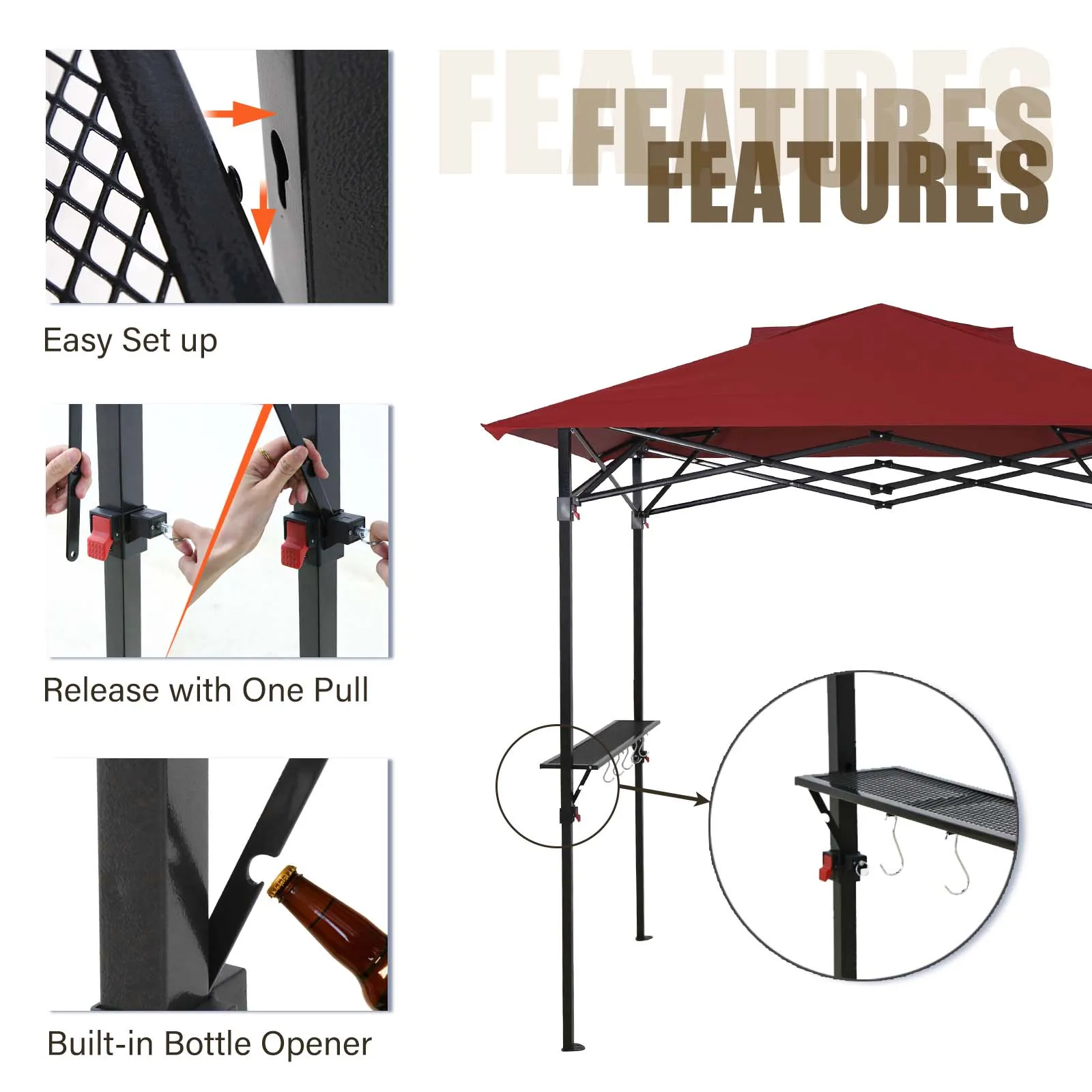 EAGLE PEAK 8x5 Pop up Grill Gazebo with Wheeled Bag, Instant Outdoor BBQ Canopy with Air Vent for Barbeque