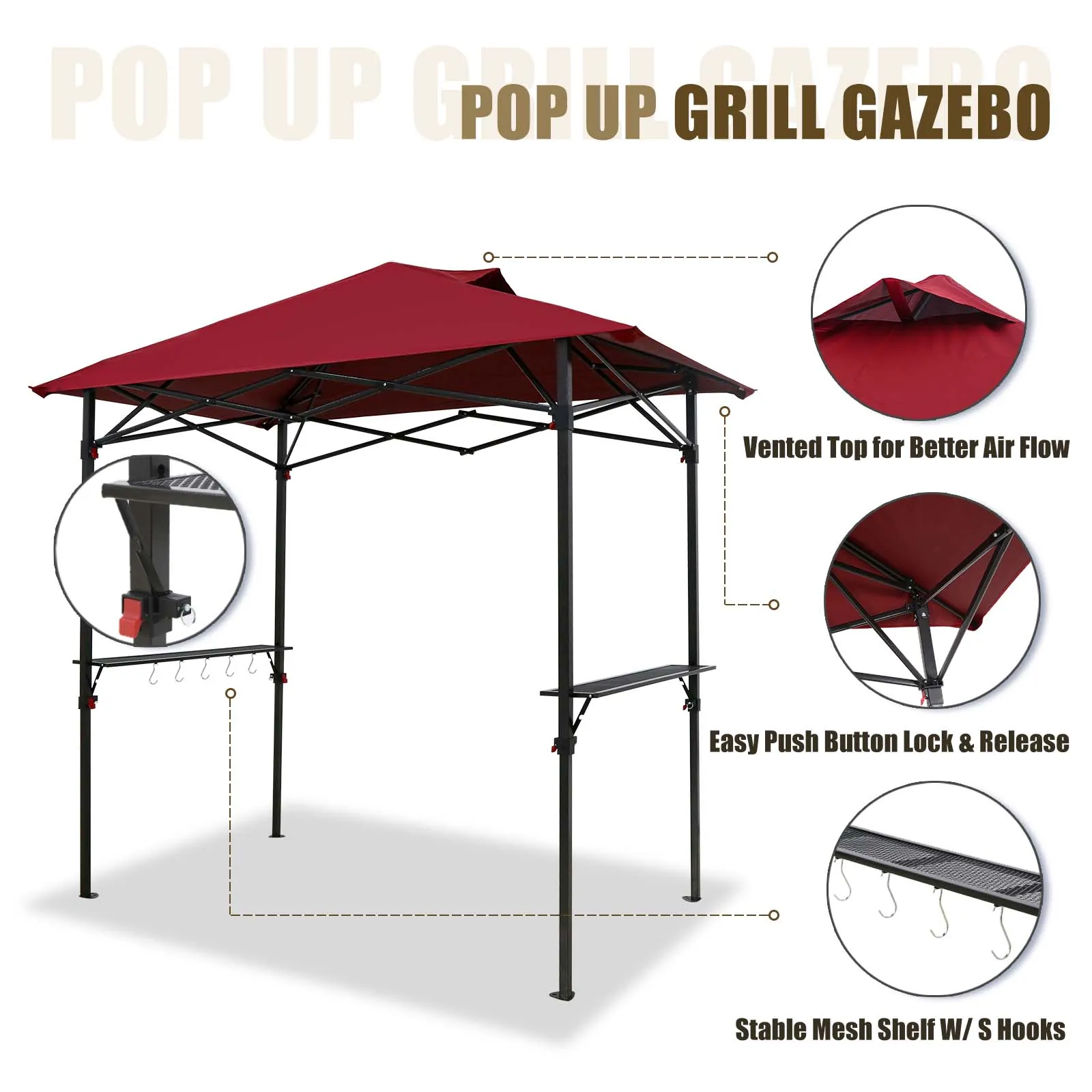 EAGLE PEAK 8x5 Pop up Grill Gazebo with Wheeled Bag, Instant Outdoor BBQ Canopy with Air Vent for Barbeque