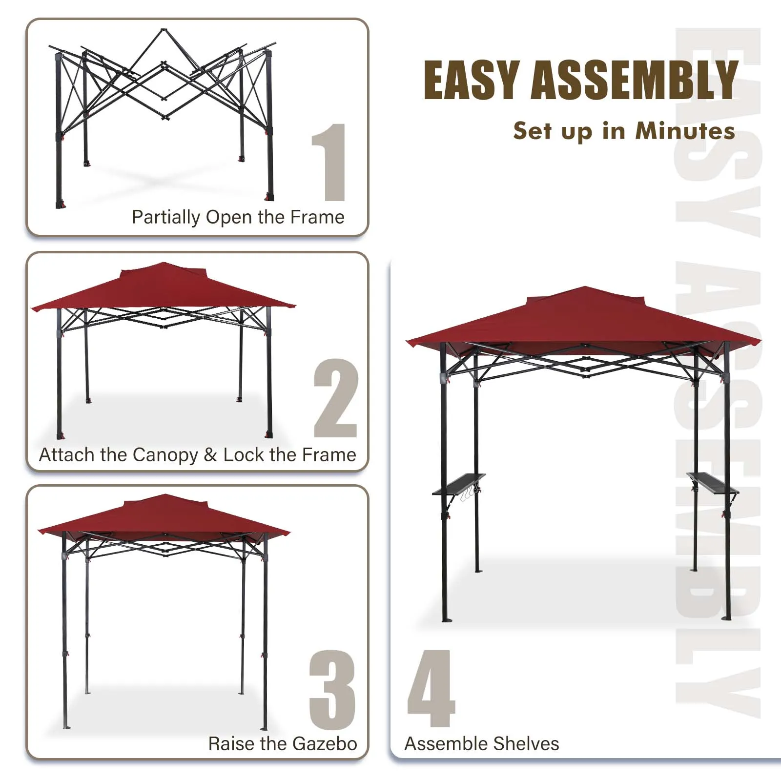 EAGLE PEAK 8x5 Pop up Grill Gazebo with Wheeled Bag, Instant Outdoor BBQ Canopy with Air Vent for Barbeque