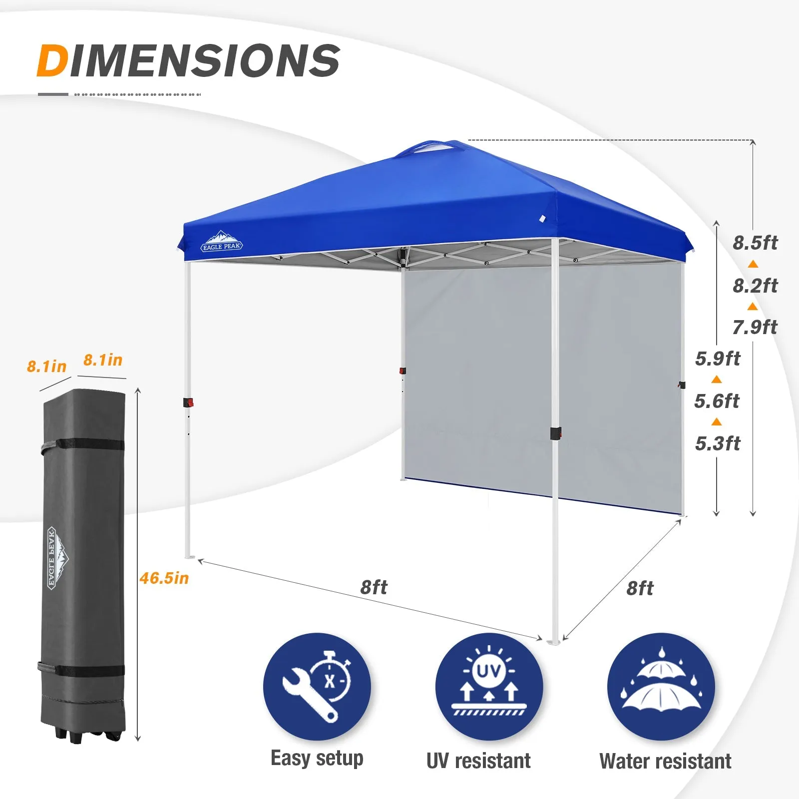 EAGLE PEAK 8x8 Pop Up Straight Leg Canopy with Sidewall